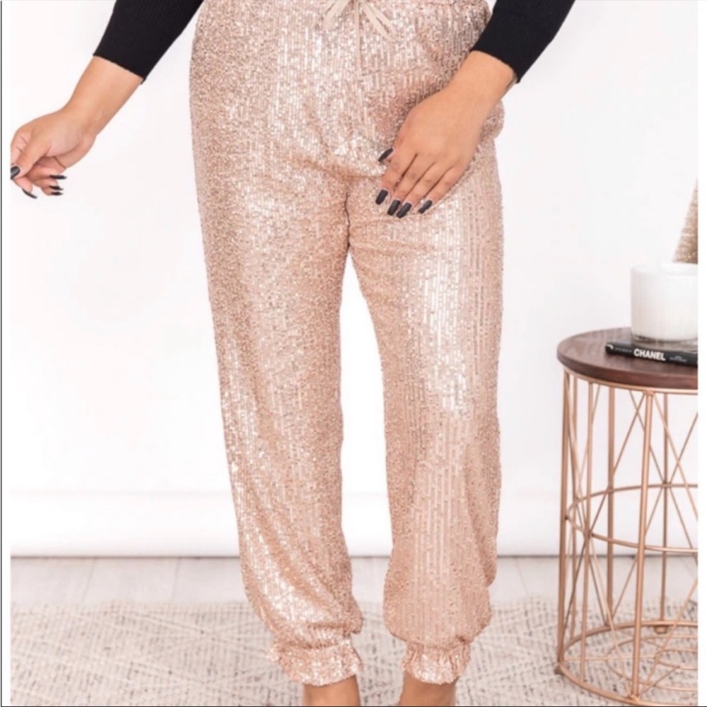 LOFT rose gold sequin joggers